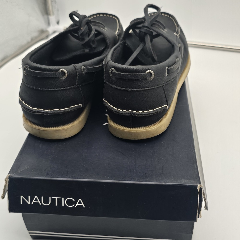 Nautica Boat Shoes Men Size 9.5 Navy Blue Tan Stitching Nueltin Comfort Lace Up - Picture 6 of 9